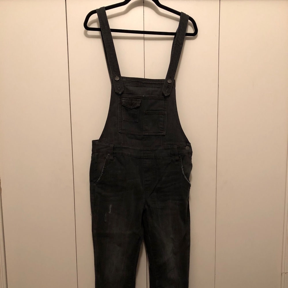 Free People Charcoal Denim Overalls (Size 28)